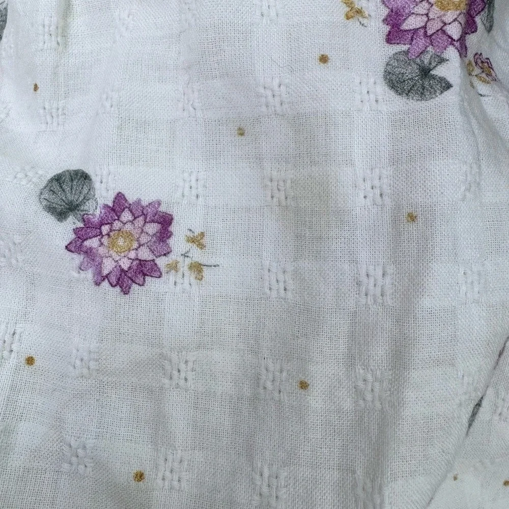 LALI Kids Dress Floral Cotton Button Front Ruffle Sleeve White Purple Girls 5 5Y